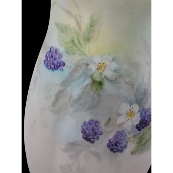 Blackberry Floral Handpainted Pitcher Gold Handle Unmarked Vintage Ceramic 5.5" - Picture 3 of 10